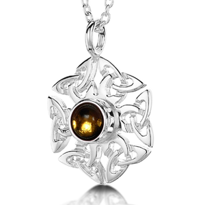Celtic Knotwork birthstone silver pendant necklace - Citrine