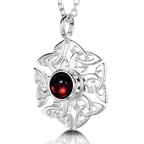 Celtic Knotwork birthstone silver pendant necklace - Garnet