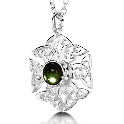 Celtic Knotwork birthstone silver pendant necklace - Peridot