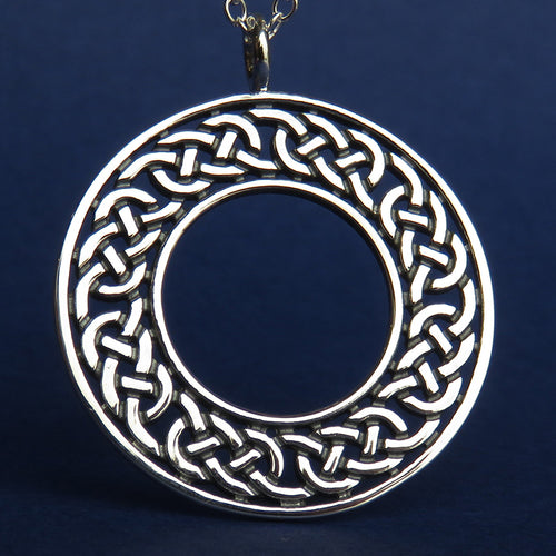 Circular Celtic Knotwork silver pendant necklace