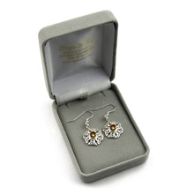 Citrine birthstone Celtic knotwork silver dangle earrings