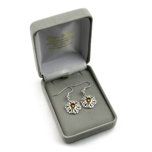 Citrine birthstone Celtic knotwork silver dangle earrings