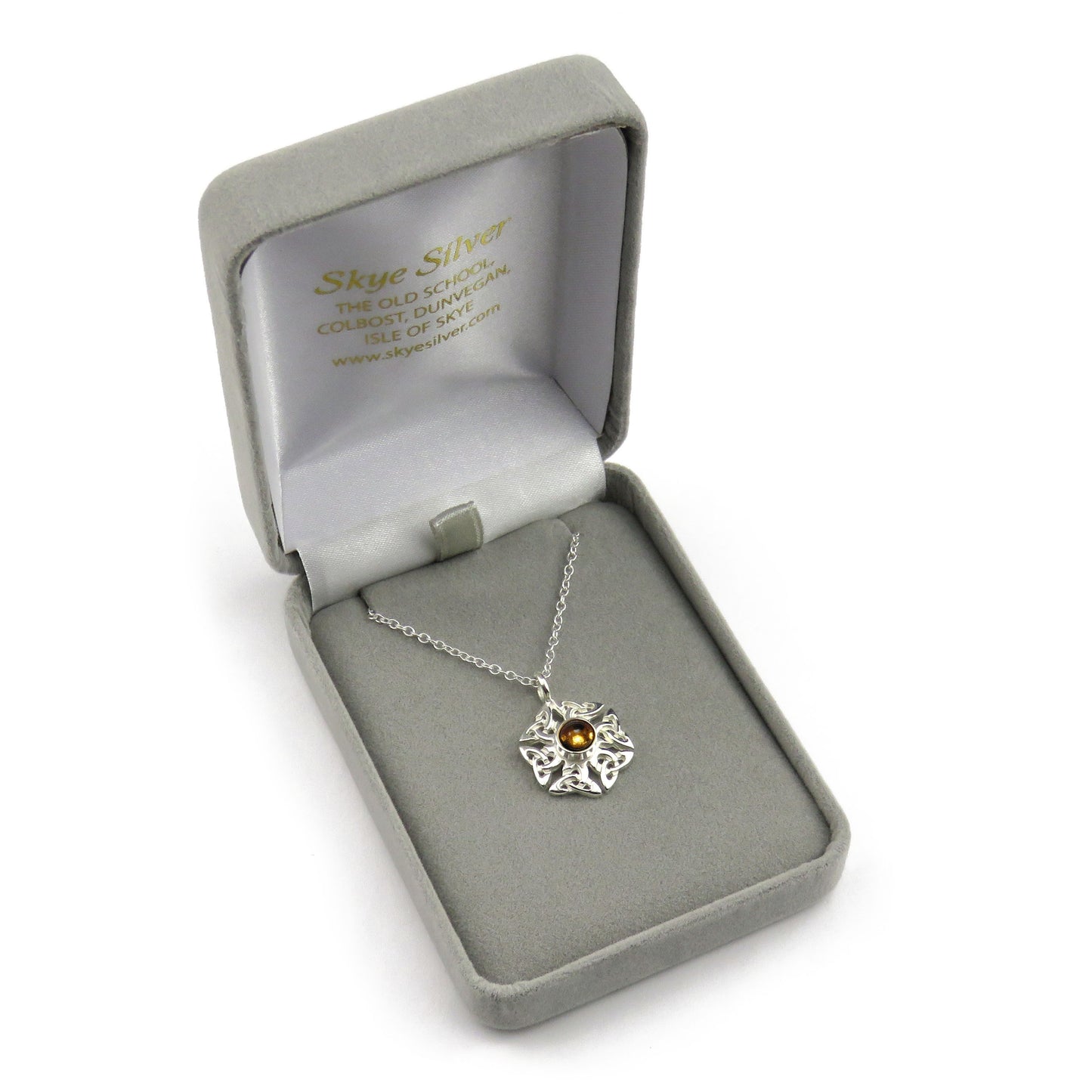 Citrine birthstone Celtic knotwork silver pendant necklace
