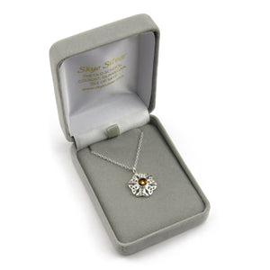 Citrine birthstone Celtic knotwork silver pendant necklace