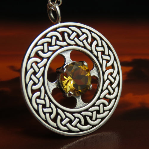 Citrine for November celtic knotwork silver pendant necklace