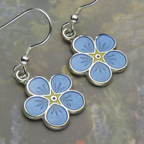 Forget-Me-Not enamel silver dangle earrings