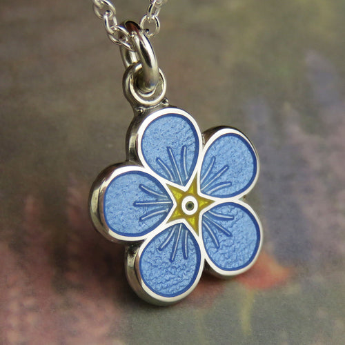 Forget-me-not enamel silver pendant necklace