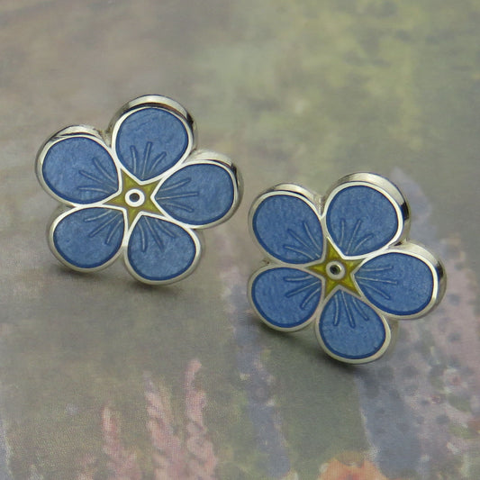 Forget-Me-Not flower enamel silver stud earrings
