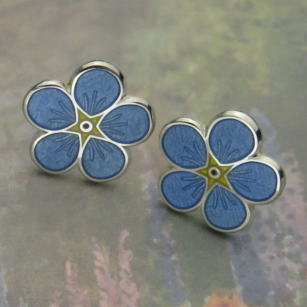 Forget-Me-Not flower enamel silver stud earrings