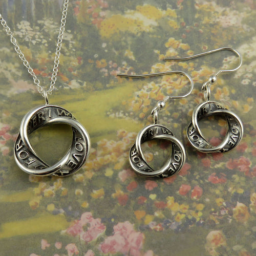 I Will Love You For Ever silver pendant necklace and dangle earrings set
