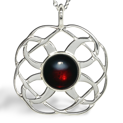 Interlace silver pendant necklace with garnet stone