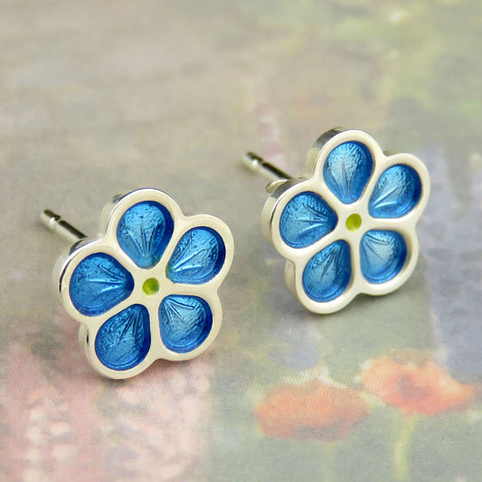 Little Forget-Me-Not flower enamel silver stud earrings