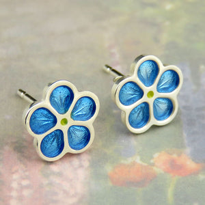 Little Forget-Me-Not flower enamel silver stud earrings