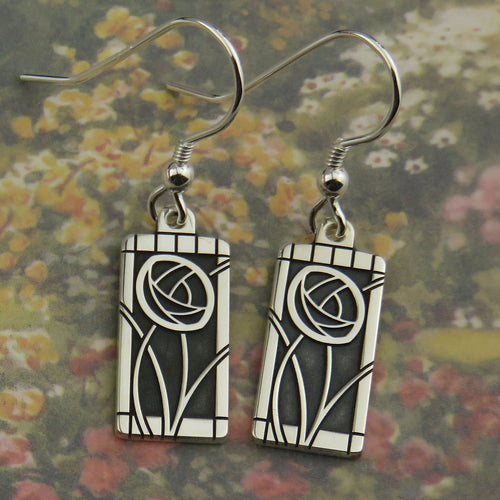 Mackintosh Rose silver dangle earrings