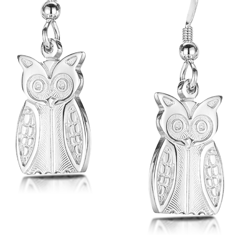 Misty Owl silver dangle earrings