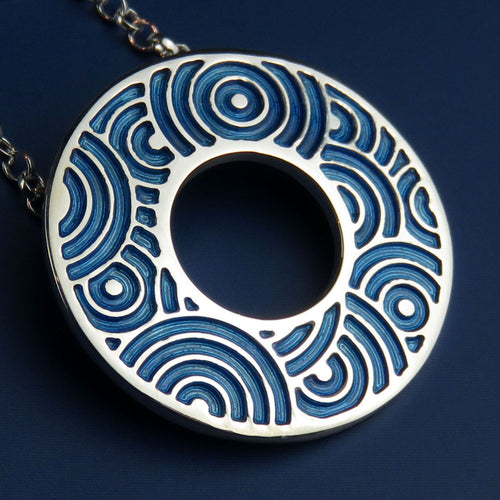 Pools of Blue enamel silver pendant necklace