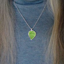 Promise of Spring leaf enamel silver pendant necklace