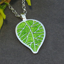 Promise of Spring leaf enamel silver pendant necklace