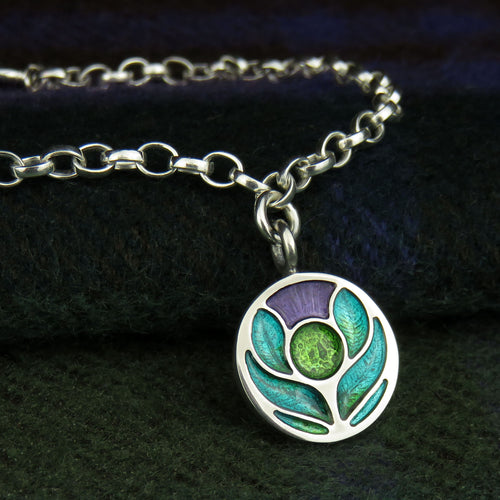 Scotland's Thistle enamel silver charm bracelet