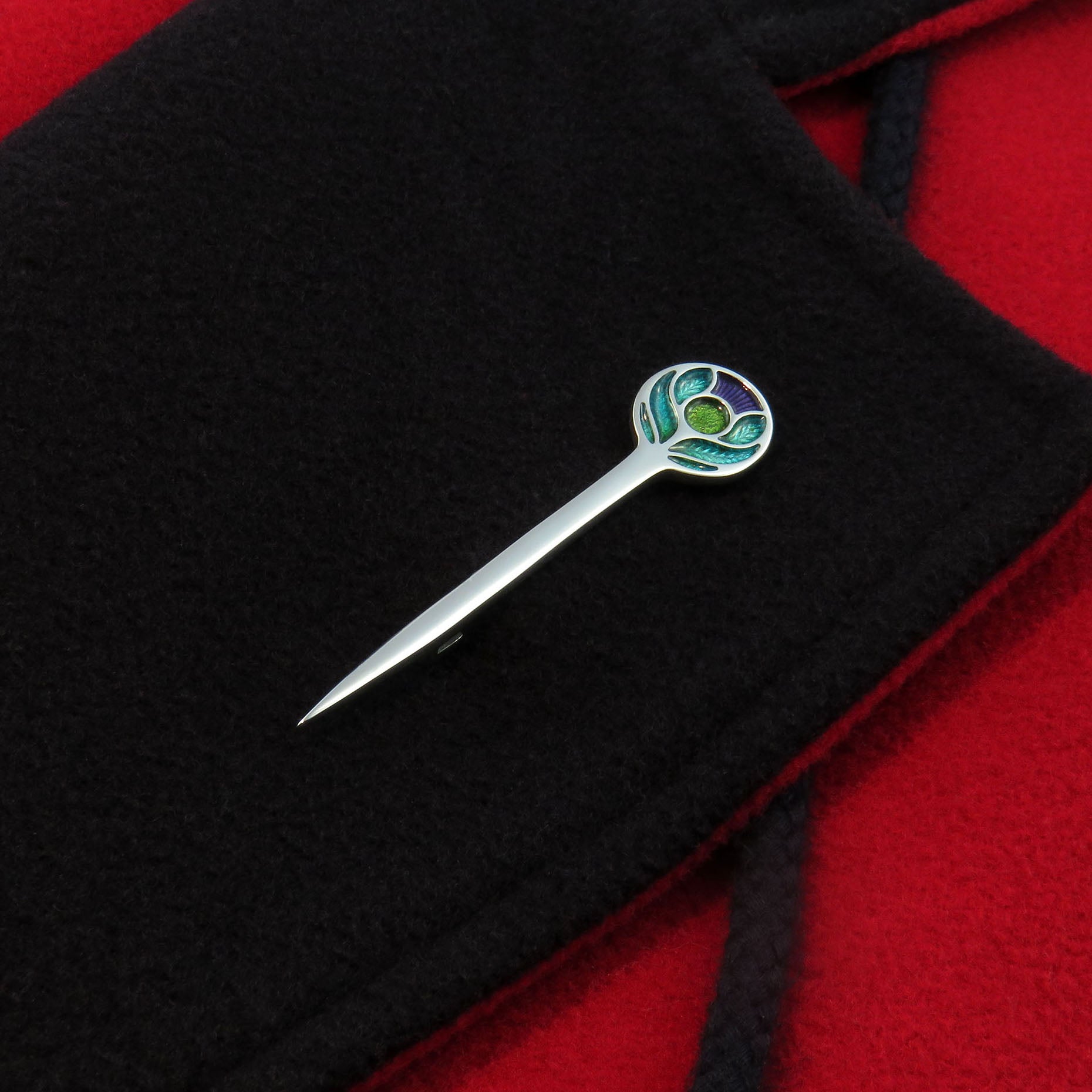 Scotland's Thistle enamel silver kiltpin or brooch