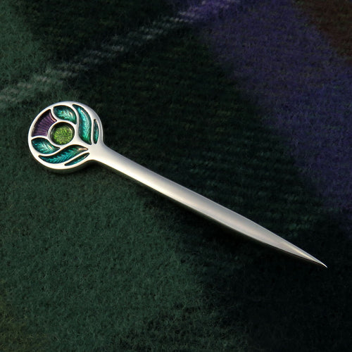 Scotland's Thistle enamel silver kiltpin or brooch