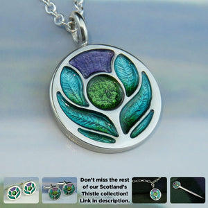 Scotland's Thistle enamel silver pendant necklace