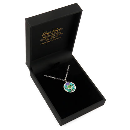 Scotland's Thistle enamel silver pendant necklace