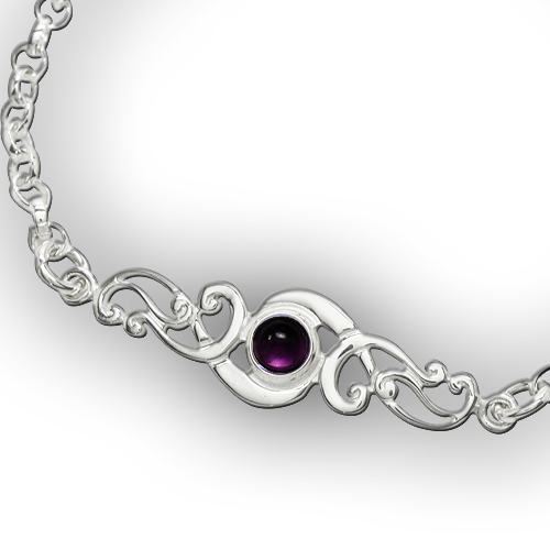 Scroll silver birthstone bracelet - Amethyst