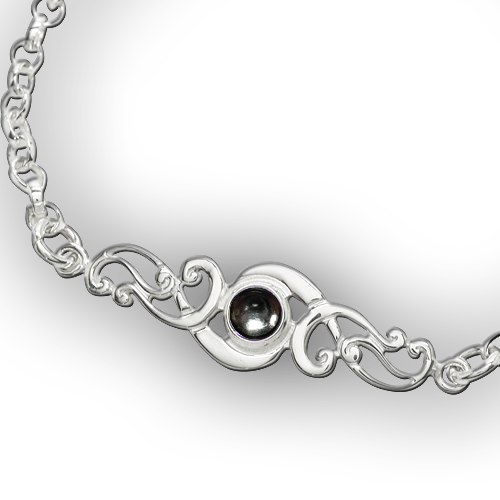 Scroll silver birthstone bracelet - Aquamarine