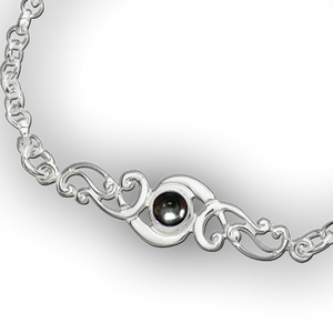 Scroll silver birthstone bracelet - Aquamarine