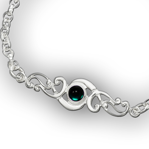 Scroll silver birthstone bracelet - Artificial Emerald