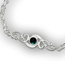 Scroll silver birthstone bracelet - Artificial Emerald