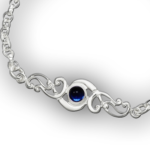 Scroll silver birthstone bracelet - Artificial Sapphire