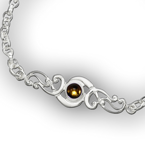 Scroll silver birthstone bracelet - Citrine