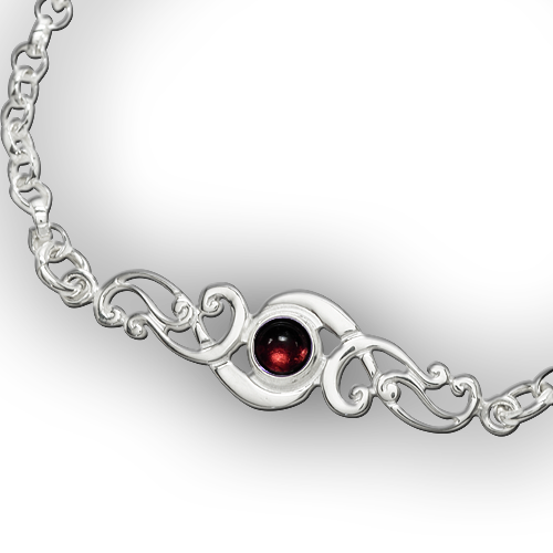 Scroll silver birthstone bracelet - Garnet