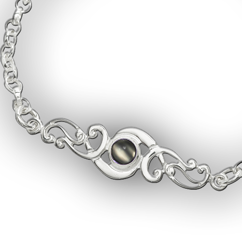 Scroll silver birthstone bracelet - Moonstone