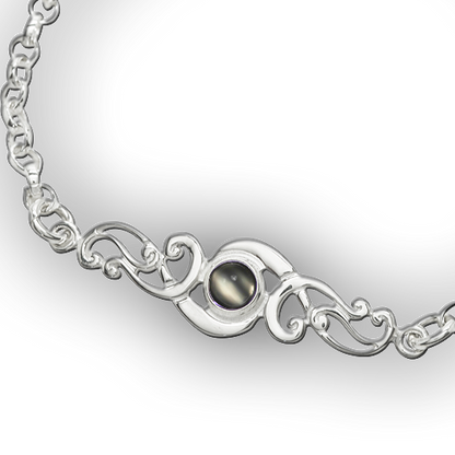 Scroll silver birthstone bracelet - Moonstone