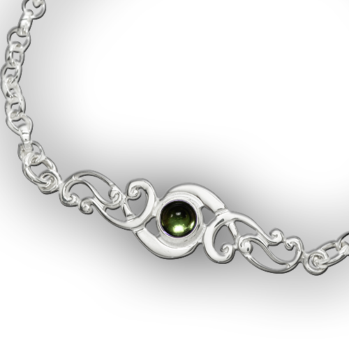 Scroll silver birthstone bracelet - Peridot