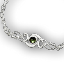 Scroll silver birthstone bracelet - Peridot