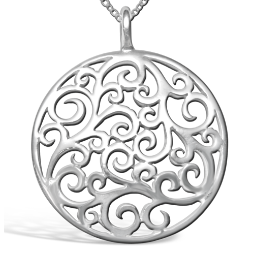 Scrollwork silver pendant necklace