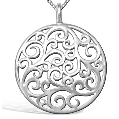 Scrollwork silver pendant necklace