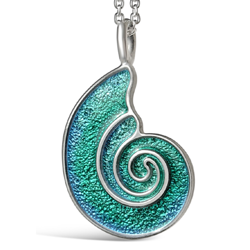 Seashell enamel silver pendant necklace