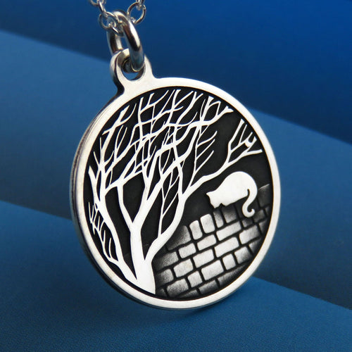 The Cat in the Moonlight silver pendant necklace
