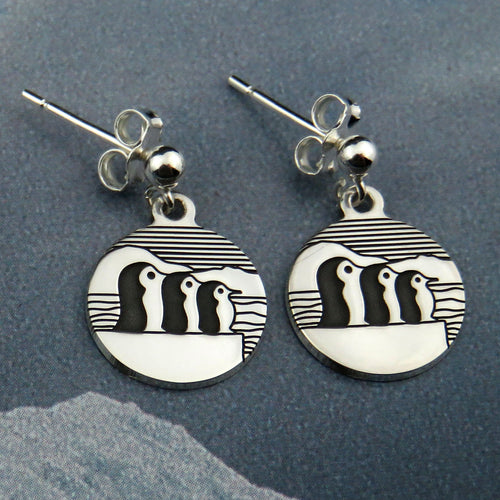 Three Little Pengions silver ball stud earrings