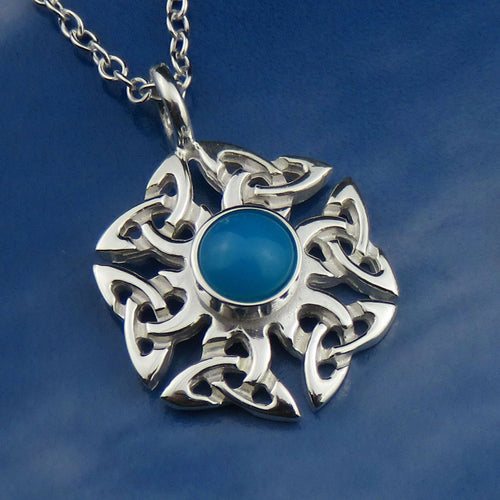 Turquoise birthstone Celtic knotwork silver pendant necklace