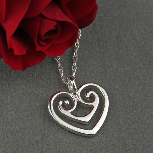 Two Hearts as One silver pendant necklace