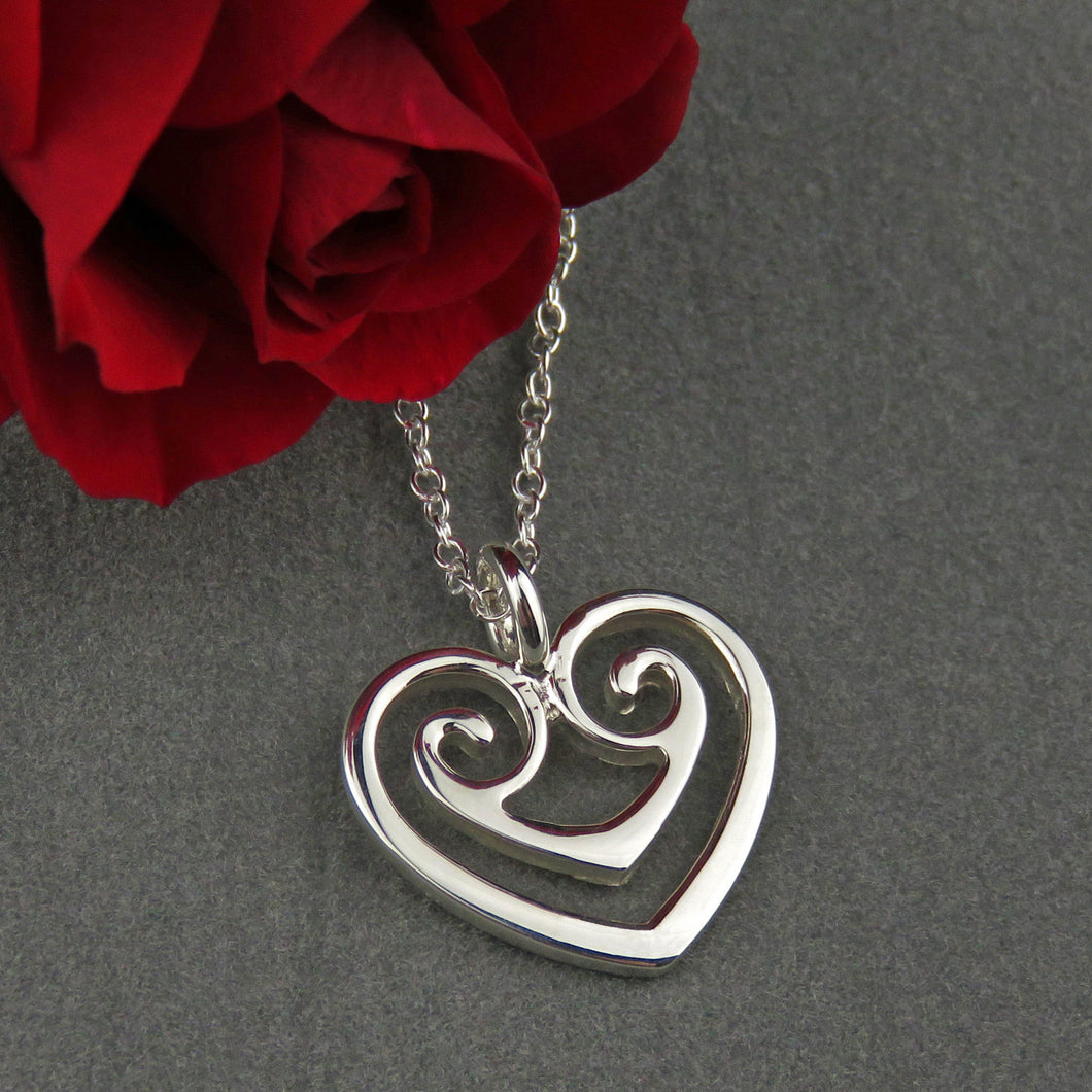Two Hearts as One silver pendant necklace