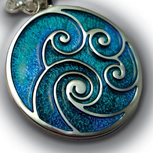 Waves enamel silver pendant necklace
